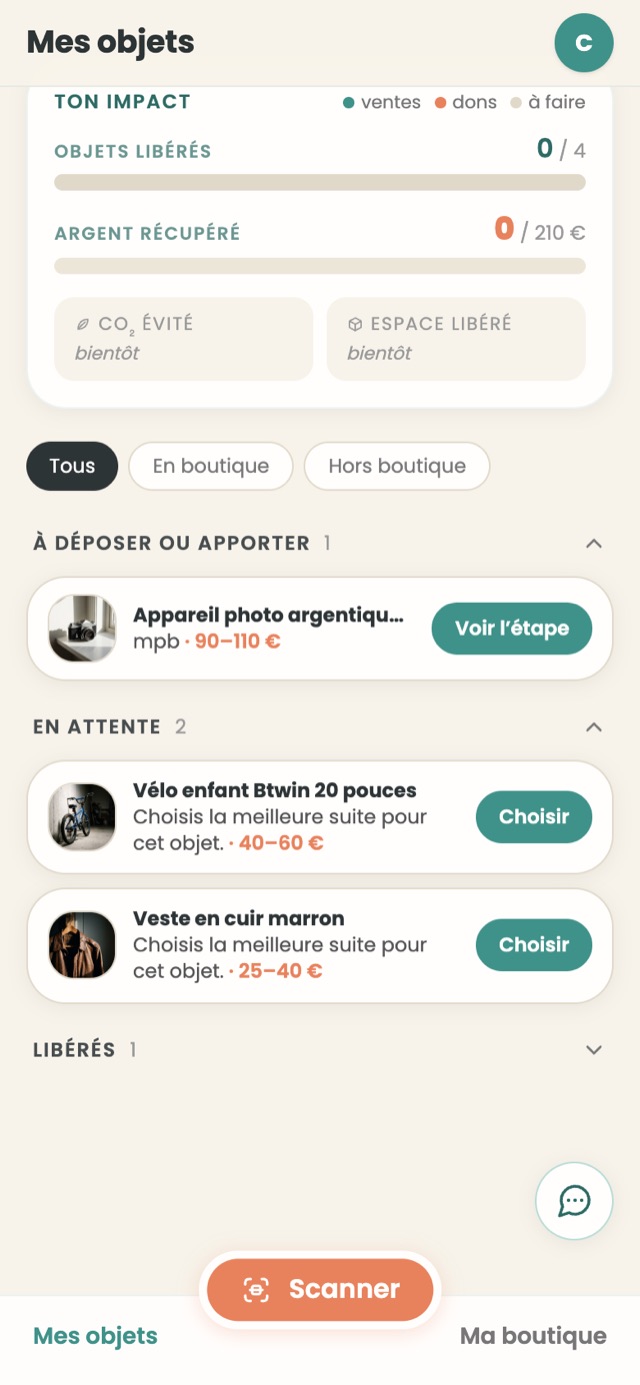 L'accueil Liberio : impact, annonces à publier et objets en attente